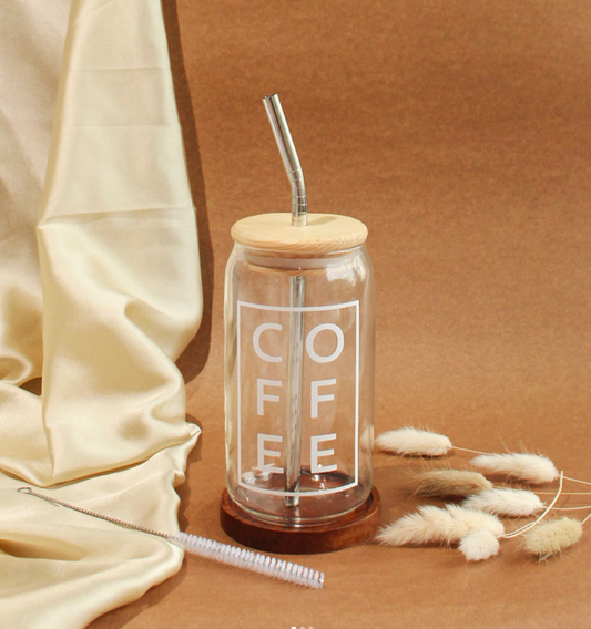 Glass Coffee Can with Stainless steel straw