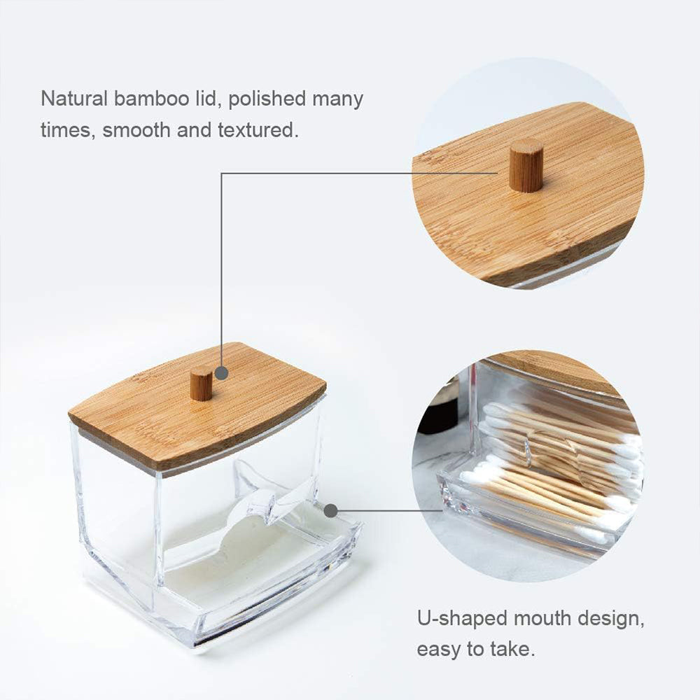 Cotton Swab Holder With Bamboo Lid