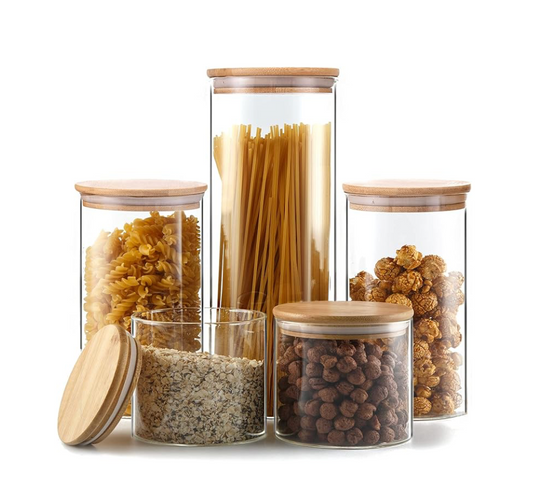 Glass containers with bamboo lid ROUND